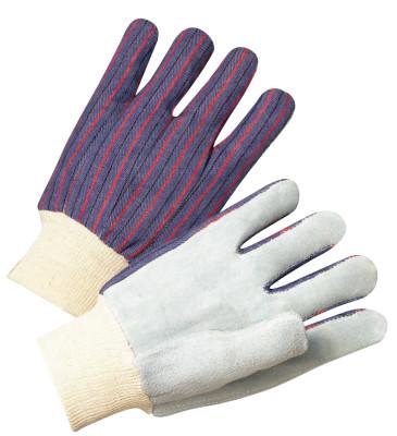 ORS Nasco Leather Palm Knit Wrist Cotton Gloves, Men's, Cowhide, Pearl Gray, Striped Back, 2010