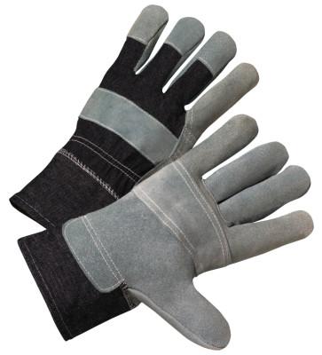 ORS Nasco Leather Palm Denim Back Gloves, Large, Pearl Gray w/Stripes, 2020