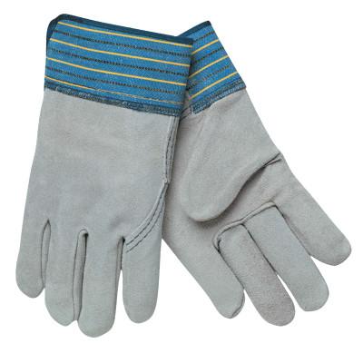 MCR Safety Select Split Cow Gloves, Large, Gray/Brown Fabric w/Yellow/Blue/Black Stripes, 1417A