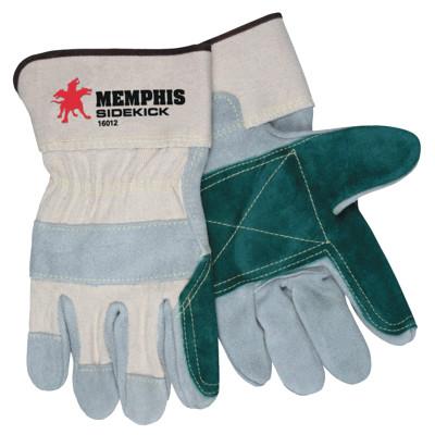 MCR Safety Sidekick Double Select Side Leather Gloves, X-Large, Gray/White/Dark Green, 16012XL