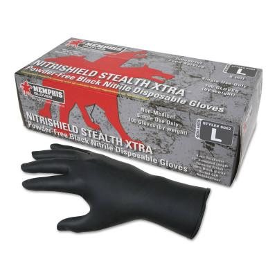 MCR Safety Nitrile Disposable Gloves, NitriShield Stealth Xtra™, Rolled Cuff, Unlined, Medium, Black, 6 mil Thick, 6062M