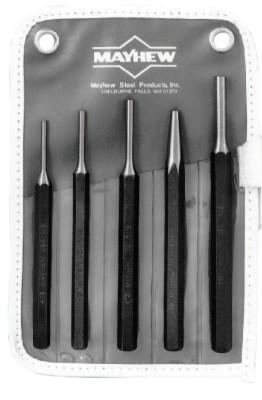 Mayhew™ 5 Pc Punch Kits, Round, English, Solid Punch, Pin Punches, Pouch, 62020