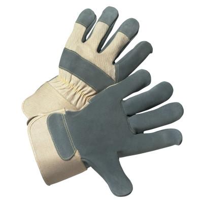 West Chester Leather Palm Gloves, Large, Cowhide, Duck Canvas, Gray, White, 500-AAA/L