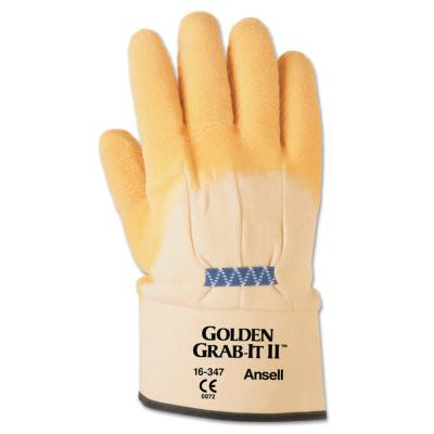 Ansell Golden Grab-It Gloves, 10, Gray/Yellow, Palm Coated, 103702
