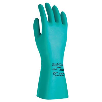 Ansell Solvex Nitrile Gloves, Gauntlet Cuff, Cotton Flock Lined, 15 mil, Size 10, Green, 100016