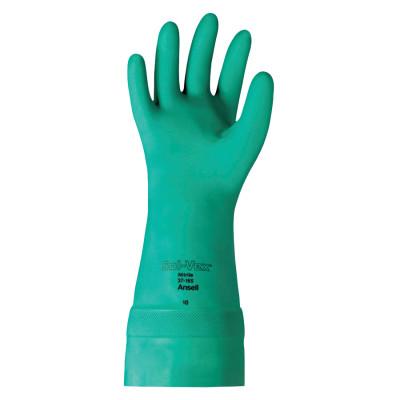 Ansell Solvex Nitrile Gloves, Gauntlet Cuff, Unlined, 22 mil, 15 in, Size 10, Green, 102940