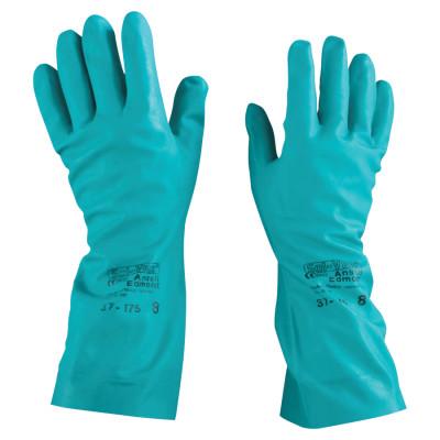 Ansell Solvex Nitrile Gloves, Gauntlet Cuff, Cotton Flock Lined, 15 mil, Size 8, Green, 100013