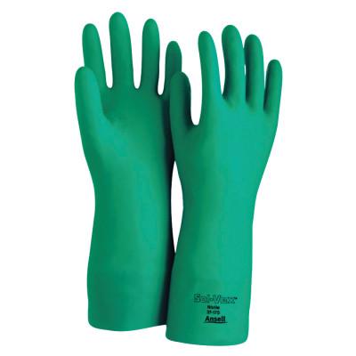 Ansell Solvex Nitrile Gloves, Gauntlet Cuff, Cotton Flock Lined, 15 mil, Size 9, Green, 100015