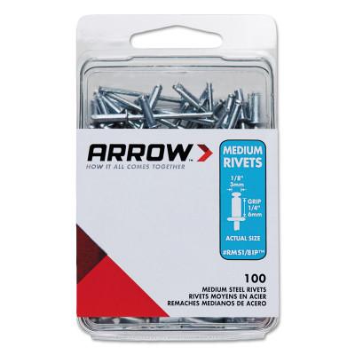 Arrow Fastener Steel Rivets, 1.29 x 1/8, Medium, RMS1/8IP