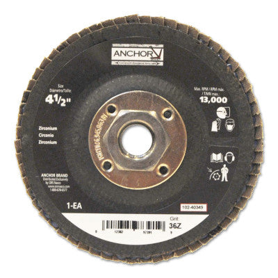 ORS Nasco Abrasive Flap Discs, 4 1/2 in Dia, 36 Grit, 5/8 in - 11 Arbor, Type 29, 40349