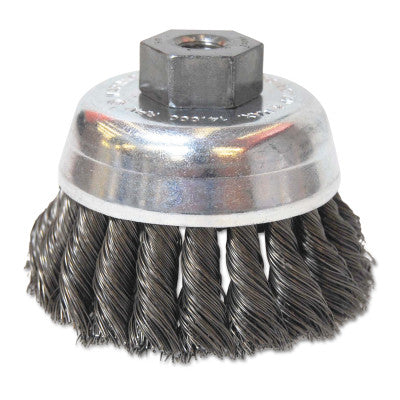 ORS Nasco Knot-Style Cup Brushes, 2 3/4 in Dia, 0.014 in Carbon Steel Wire, 3/8 in - 24 Arbor, BW-425