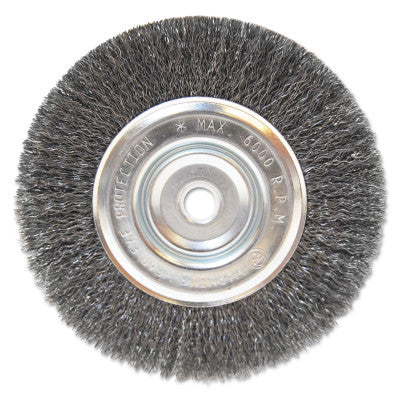 ORS Nasco Light Duty Crimped Wheel Brushes, 6 D x 1/2 W, 0.014 Carbon Steel, 5/8 in - 1/2 in, BW-605