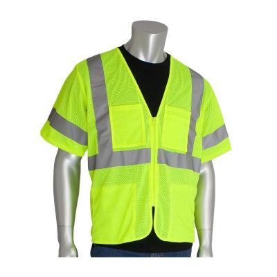 Protective Industrial Products, Inc. ANSI Type R Class 3 Value Four Pocket Zipper Mesh Vests, X-Large, Hi-Viz Yellow, 303-MVGZ4P-LY/XL