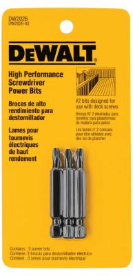 DeWalt® Screwdriver Bits, #2, 2 in Deck Bits, 3 Pack, DW2026