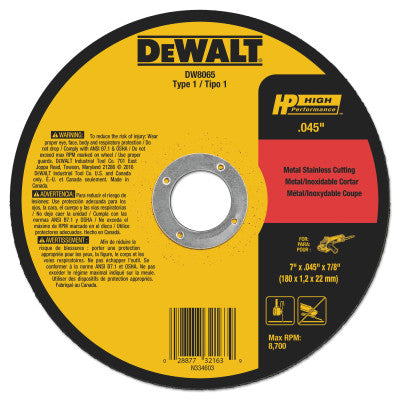DeWalt® Type 1 HP Masonry Cutting Wheels, 4 1/2 in Dia., 0.45 in Thick, 7/8 in Arbor, DW8072