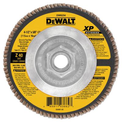 DeWalt® XP™ Ext Perf Flap Disc, 4-1/2 in, 40 Grit, 5/8 in-11 Arbor, 13,300 RPM, T27, DW8254