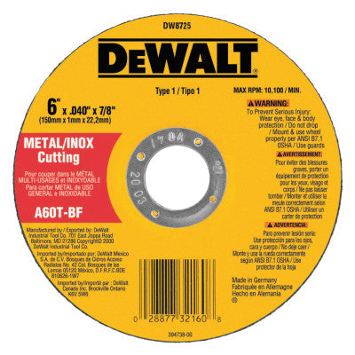 DeWalt® HP™ Mini Hub Cutting Wheel, 6 in x .045 x 5/8 in - 11, Type 1, DW8725H