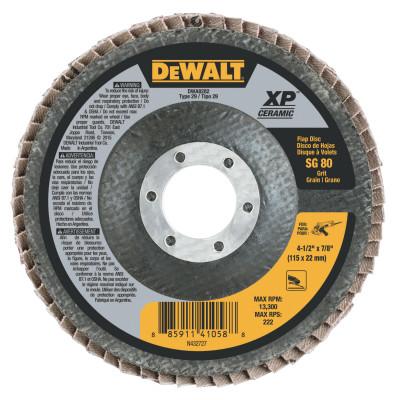 DeWalt® XP™ Ceramic Flap Discs, Type 29, 4 1/2 in, 80 Grit, 7/8 in Arbor, DWA8282