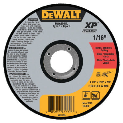 DeWalt® XP™ Ceramic Type 1 Metal Cutting Wheel, 6 in x .045 x 7/8 in, DWA8953F