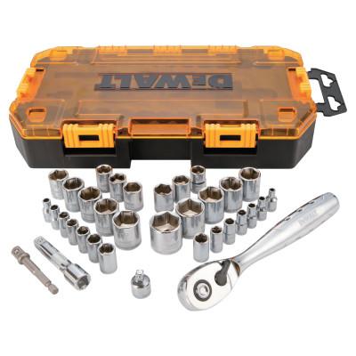 DeWalt?? 34 Piece Socket Sets, 1/4 in; 3/8 in Drive, 6 Point, Inch, DWMT73804