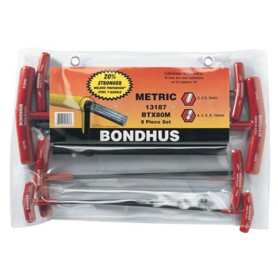 Bondhus?? Balldriver T-Handle Hex Key Sets, 8 per pack, Hex Ball Tip, Metric, 13187