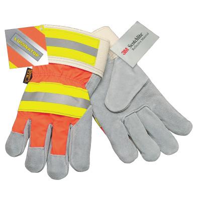 MCR Safety Luminator Leather Palm Gloves, Large, Orange/Black, 1440L