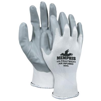 MCR Safety UltraTech Air Infused Nitrile Coated Gloves, Large, Gray/White, 9694L