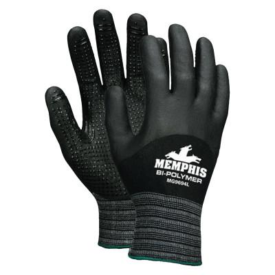 MCR Safety Bi-Polymer Coated Gloves, Large, Black/White, MG9694L