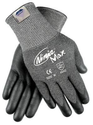 MCR Safety Ninja Max Bi-Polymer Coated Palm Gloves, Large, Salt and Pepper/White, N9676GL