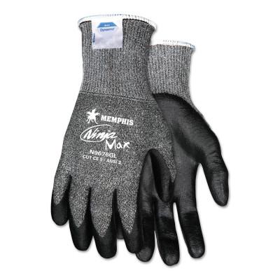 MCR Safety Ninja Max Bi-Polymer Coated Palm Gloves, Medium, Black/Gray, N9676GM
