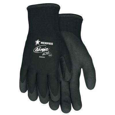 MCR Safety Ninja Ice Gloves, Large, Black, 1.083 in, 1.083 in, Palm and Fingertip Coated, N9690L