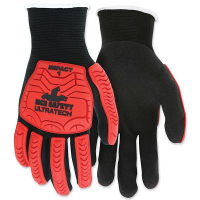 MCR Safety UT1950 UltraTech™ Impact Level 1 Mechanics Knit Glove, Medium, Black/Red, UT1950M