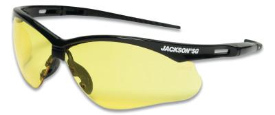 Jackson Safety SG Series Safety Glasses, Amber, Polycarbonate, Hard Coat Lens, Black, 50002