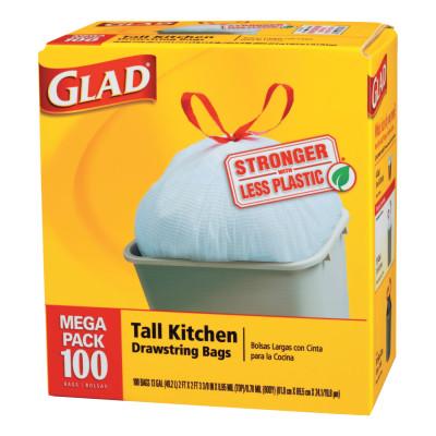 Clorox® Tall Kitchen Drawstring Bags, 24 x 27 3/8, 13gal, .95mil, White, 78526CT