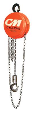 CM Columbus McKinnon Cyclone Hand Chain Hoist, 10 Tons Cap., 8 ft Lifting Height, 5 Falls, 95 lbf, 4632