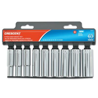 Apex Tool Group 10 Piece 1/4 in Drive 6 Point Deep Socket Sets, 4 mm - 13 mm, Metric, CSAS9N