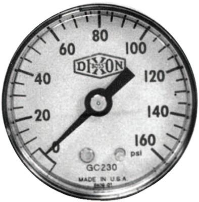 Dixon Valve Standard Dry Gauges, 0 to 300 psi, 1/4 in NPT(M), 2 in Dia., Bottom Mount, GL140