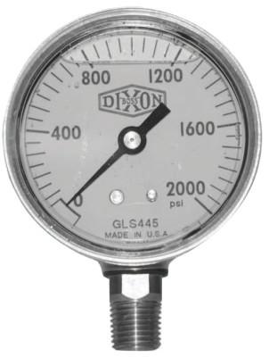 Dixon Valve 4 in Brass Liquid Filled Gauge, 600 psi, Brass, 1/2 in NPT(M), GLBR600-4