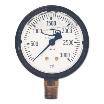 Dixon Valve Brass Liquid Filled Gauges, 0 to 100 psi, 1/4 in NPT(M), Bottom Mount, GLBR100