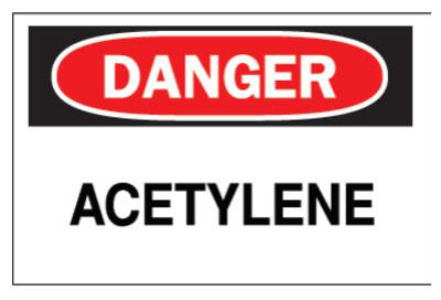 Brady Chemical & Hazardous Material Signs, Danger, Acetylene, White/Red/Black, 22292
