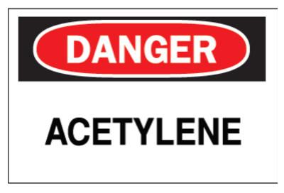 Brady® Chemical & Hazardous Material Signs, Danger, Acetylene, White/Red/Black, 22292