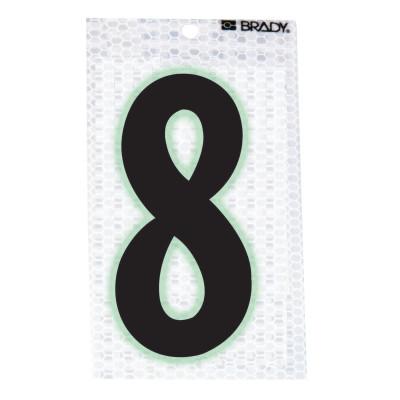 Brady® Glow-In-The-Dark/Ultra Reflective Numbers, 3.5 in x 2.5 in, "8", Black/Silver, 3010-8