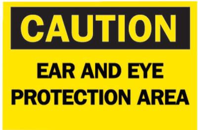 Brady® Protective Wear Signs, Caution, Ear And Eye Protection Area, Yellow/Black, 42772