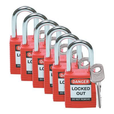Brady® Safety Padlocks, 1/4 in Shackle Dia., 1 1/2 in Long, Red, 51339