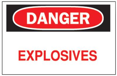 Brady® Chemical & Hazardous Material Signs, Danger, Explosives, White/Red/Black, 75639