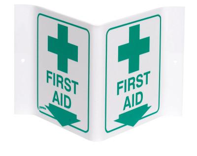 Brady® Standard "V" Signs, FIRST AID (W/PICTO), Green on White, V1FA03A