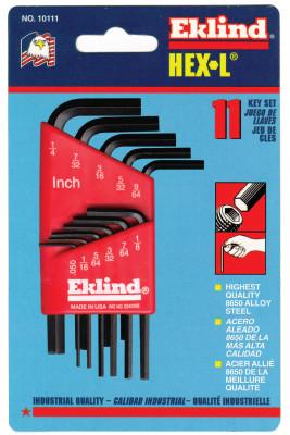 Eklind?? Tool Hex-L Key Set, 11 per holder, Hex Tip, Inch, Short Arm, 10111