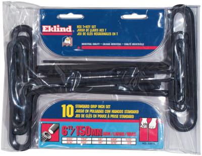 Eklind® Tool Standard Grip Inch T-Key Sets, 10 per pouch, Hex Tip, Inch, 6 in Handle, 33610