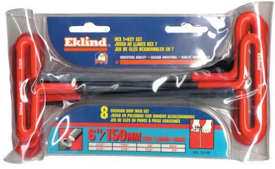 Eklind® Tool Cushion Grip Hex T-Key Sets, 8 per pouch, Hex Tip, Inch, 6 in Handle, 53168