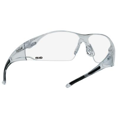Bolle Rush Series Safety Glasses, HD Lens, Anti-Scratch, Hydrophobic, Clear Frame, TPR, 40113